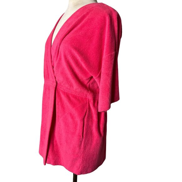 Vintage Shadowline Pink Terry Cloth Wrap Robe Small Mini Boho Barbie - Picture 3 of 11